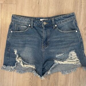 BP High Waist Distressed Denim Shorts - Blue
